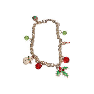 Women's Silver Tone Christmas Themed Lobster Clasp Charm Bracelet - 10 Inches
